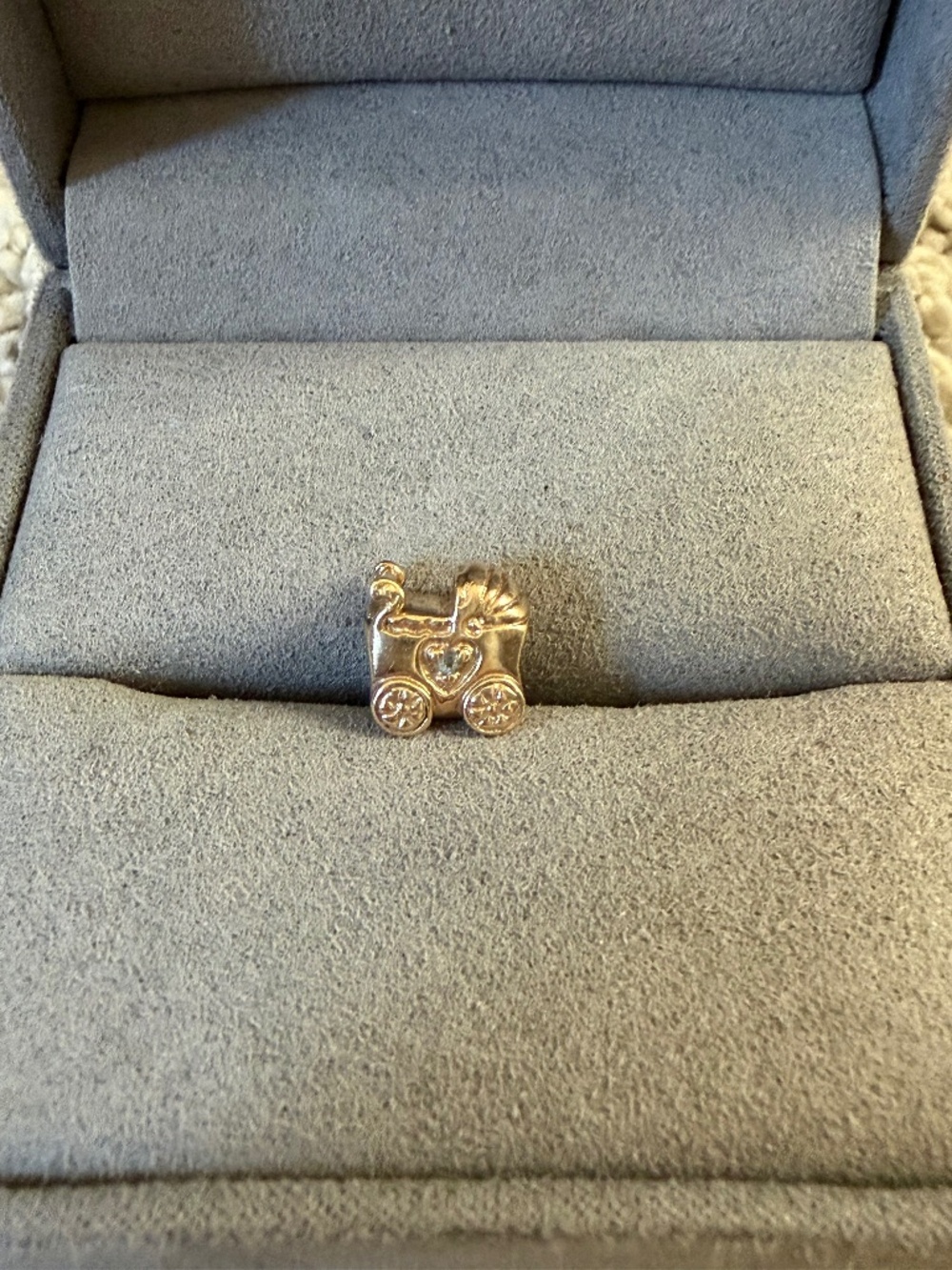 PANDORA Gold G585 Charm Topaz Baby Boy Carriage